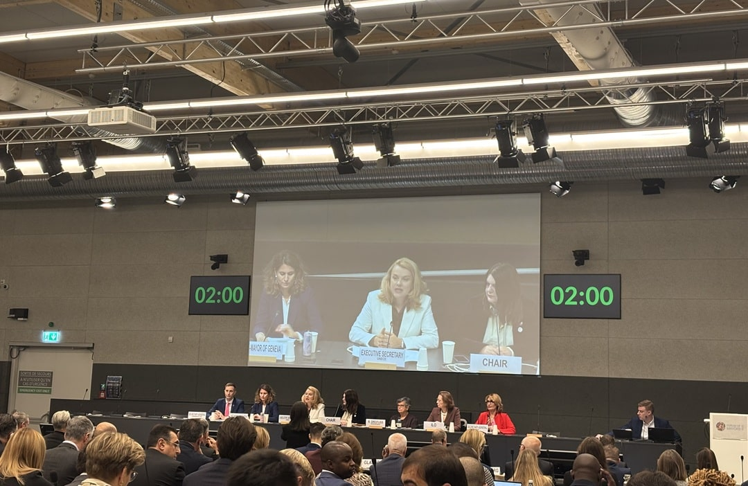 Paneldiskussion beim 5. UN-Bürgermeisterforum in Genf mit internationalen Vertreterinnen und Vertretern zu Klimafinanzierung und nachhaltiger Stadtentwicklung